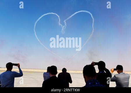 (171119) -- BEIJING, Nov. 19, 2017 -- Aircraft of the Al Fursan aerobatics demonstration team perform during the 15th Dubai Air Show in Dubai, the United Arab Emirates, on Nov. 13, 2017. ) XINHUA PHOTO WEEKLY CHOICES ZhaoxDingzhe PUBLICATIONxNOTxINxCHN Stock Photo