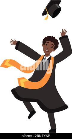 Happy bachelor celebrationg graduation. University student character Stock Vector