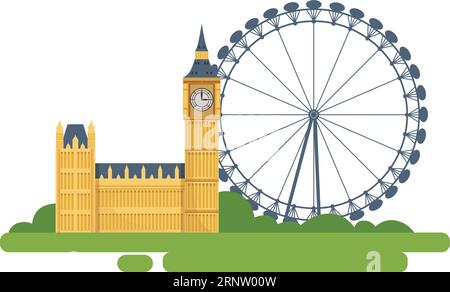 English landmarks icon. Cartoon historical places travel Stock Vector