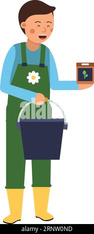 Vector of a smiling female farmer holding a crate with fresh vegetables ...