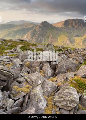 A view from the summit of Pen yr Ole Wen in the Carneddau mountains, Eryri, North Wales, UK Stock Photo