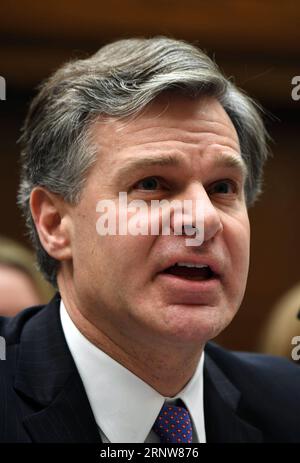 (171207) -- WASHINGTON, Dec. 7, 2017 -- FBI Director Christopher Wray testifies during a House Judiciary Committee hearing on Capitol Hill in Washington D.C., the United States, Dec. 7, 2017. FBI Director Christopher Wray defended his agency on Thursday amid sharp criticism from U.S. President Donald Trump. ) U.S.-WASHINGTON D.C.-FBI-DIRECTOR-WRAY-HEARING YinxBogu PUBLICATIONxNOTxINxCHN Stock Photo