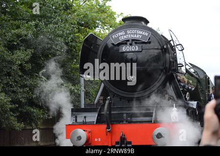 FLYING SCOTSMAN 60103 Steam Locomotive. LNER Class A3 'Pacific' locomotive built in 1923. CENTENARY visit to the Bluebell Railway in Sussex. Stock Photo