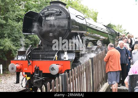 FLYING SCOTSMAN 60103 Steam Locomotive. LNER Class A3 'Pacific' locomotive built in 1923. CENTENARY visit to the Bluebell Railway in Sussex. Stock Photo