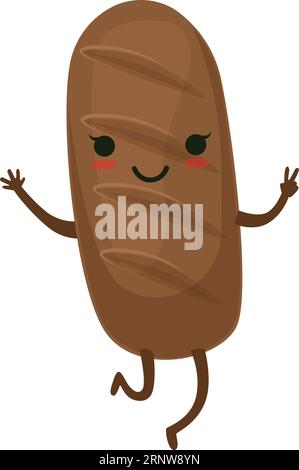 Rye ciabatta kawaii character. Happy face bread Stock Vector