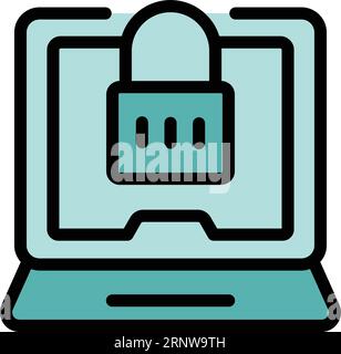 Laptop online share icon outline vector. Access server. Security private color flat Stock Vector