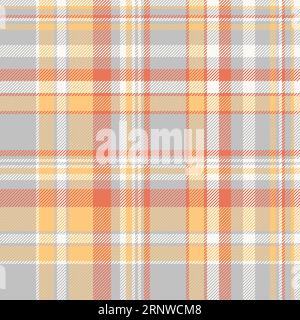 Vector plaid pattern of check tartan seamless with a textile texture background fabric in silver and amber colors. Stock Vector