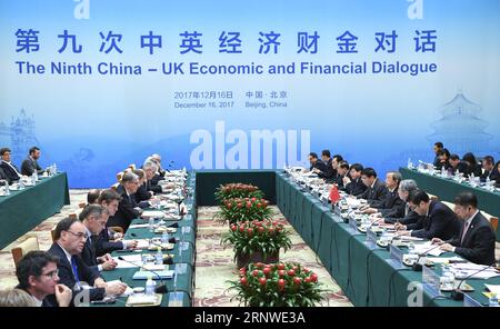 (171216) -- BEIJING, Dec. 16, 2017 -- Chinese Vice Premier Ma Kai and British Chancellor of the Exchequer Philip Hammond co-chair the Ninth China-UK Economic and Financial Dialogue in Beijing, capital of China, Dec. 16, 2017. ) (lx) CHINA-BEIJING-UK-ECONOMIC AND FINANCIAL DIALOGUE(CN) ZhangxLing PUBLICATIONxNOTxINxCHN Stock Photo