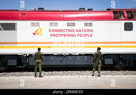 (171216) -- NAIROBI, Dec. 16, 2017 -- Photo taken on Dec. 16, 2017 shows a locomotive at the upgraded Inland Container Depot (ICD) on the outskirts of Nairobi, Kenya. Kenyan President Uhuru Kenyatta on Saturday launched the upgraded Inland Container Depot (ICD) on the outskirts of Nairobi to promote efficient transportation of bulk cargo from the port of Mombasa to the interior. ) KENYA-NAIROBI-INLAND CONTAINER DEPOT-LAUNCH LyuxShuai PUBLICATIONxNOTxINxCHN Stock Photo