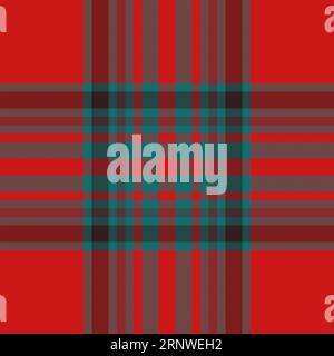 Plaid texture seamless of pattern fabric textile with a tartan check vector background in red and cyan colors. Stock Vector