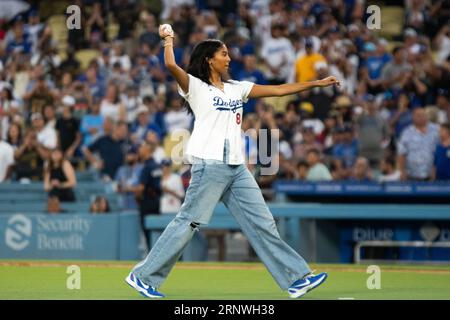 Los Angeles, United States . 01st Sep, 2023. Natalia Bryant before throwing  out the ceremonial first pitch before a Major League Baseball game at Dodger  Stadium on Friday, September 1, 2023 in