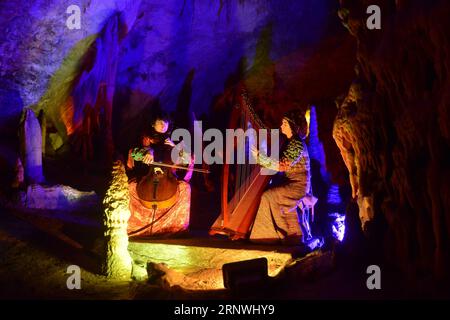 (171221) -- POSTOJNA (SLOVENIA), Dec. 21, 2017 -- Artists perform in the Living Nativity Scenes in Postojna Cave near Postojna town, Slovenia, on Dec. 21, 2017. Living Nativity Scenes are performed at various stations along the Postojna Caves in the five-kilometer journey, with a total of 16 biblical scenes to recreate the whole picture of Christ s birth. ) SLOVENIA-POSTOJNA-CAVE-LIVING NATIVITY SCENES MaticxStojs PUBLICATIONxNOTxINxCHN Stock Photo