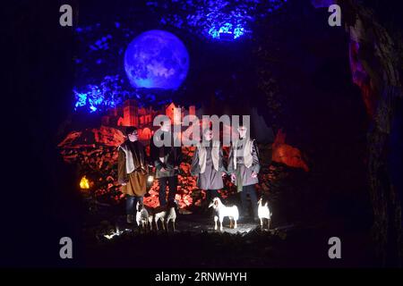 (171221) -- POSTOJNA (SLOVENIA), Dec. 21, 2017 -- Artists perform in the Living Nativity Scenes in Postojna Cave near Postojna town, Slovenia, on Dec. 21, 2017. Living Nativity Scenes are performed at various stations along the Postojna Caves in the five-kilometer journey, with a total of 16 biblical scenes to recreate the whole picture of Christ s birth. ) SLOVENIA-POSTOJNA-CAVE-LIVING NATIVITY SCENES MaticxStojs PUBLICATIONxNOTxINxCHN Stock Photo