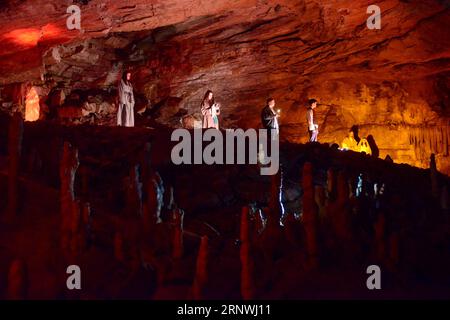 (171221) -- POSTOJNA (SLOVENIA), Dec. 21, 2017 -- Artists perform in the Living Nativity Scenes in Postojna Cave near Postojna town, Slovenia, on Dec. 21, 2017. Living Nativity Scenes are performed at various stations along the Postojna Caves in the five-kilometer journey, with a total of 16 biblical scenes to recreate the whole picture of Christ s birth. ) SLOVENIA-POSTOJNA-CAVE-LIVING NATIVITY SCENES MaticxStojs PUBLICATIONxNOTxINxCHN Stock Photo