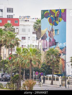 Casablanca, Morocco - Feb 9, 2023: Street art mural paintings on walls in Casablanca, Morocco Stock Photo
