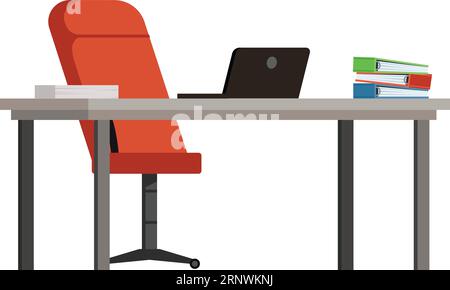 Workplace icon. Desk with laptop and document folders Stock Vector