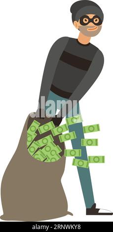 Thief with money sack. Robbery concept. Criminal character Stock Vector