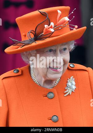 (171226) -- SANDRINGHAM (BRITAIN), Dec. 26, 2017 -- Queen Elizabeth II attends Christmas Day Church service at Church of St Mary Magdalene in Sandringham, Britain, on Dec. 25, 2017. - - BRITAIN-SANDRINGHAM-ROYAL-CHRISTMAS DAY CHURCH SERVICE UKxOUT PUBLICATIONxNOTxINxCHN Stock Photo