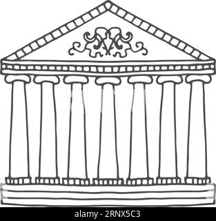 Classic architecture building with columns. Hand drawn doodle Stock Vector
