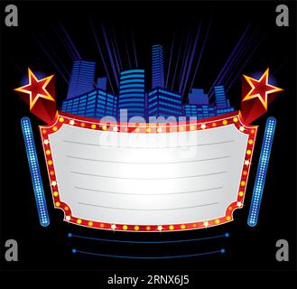 Design with city night scape over neon Stock Vector