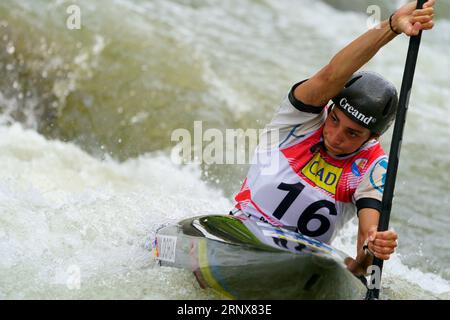 2nd September 2023;  Canal Olimpic de Segre, La Seu d'Urgell, Spain: ICF Canoe Slalom World Cup, Final of  the womens Kayak, Monica Doria (AND) Stock Photo