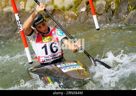 2nd September 2023; Canal Olimpic de Segre, La Seu d'Urgell, Spain: ICF Canoe Slalom World Cup, Final of the womens Kayak, Monica Doria (AND) Stock Photo