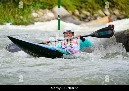 2nd September 2023;  Canal Olimpic de Segre, La Seu d'Urgell, Spain: ICF Canoe Slalom World Cup, Final of  the womens Kayak, Lois Leaver (GBR) Stock Photo