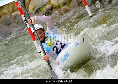 2nd September 2023;  Canal Olimpic de Segre, La Seu d'Urgell, Spain: ICF Canoe Slalom World Cup, Final Men's Kayak, Timothy Anderson (AUS) Stock Photo