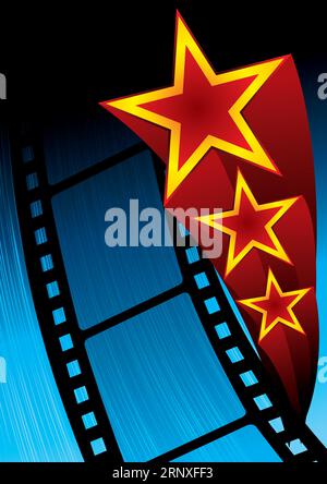 Poster with film and stars on blue background Stock Vector