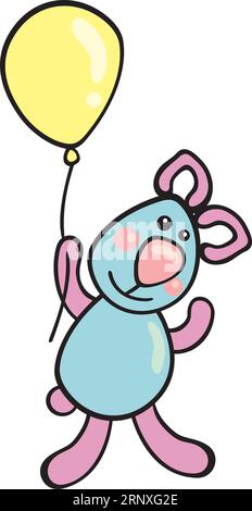 Illustration of sweet bear flying with balloon Stock Vector