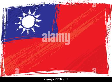 Taiwan national flag created in grunge style Stock Vector