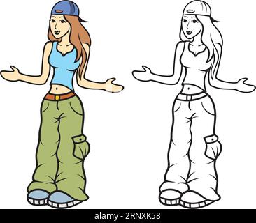Cartoon illustration of a girl posing in funky style Stock Vector