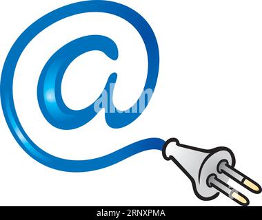 Clipart of blue mail symbol connected to electric plugin Stock Vector