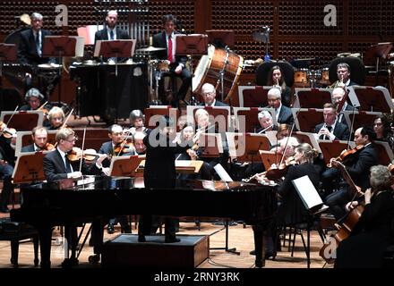 (180225) -- SAN FRANCISCO, Feb. 25, 2018 -- Conductor Zhang Xian (C) responds with the San Francisco Symphony Orchestra during the 18th Annual Lunar New Year Concert and Celebration held in Davies Symphony Hall of San Francisco, the United States, Feb. 24, 2018. ) (lrz) U.S.-SAN FRANCISCO-CONCERT-CHINESE NEW YEAR WuxXiaoling PUBLICATIONxNOTxINxCHN Stock Photo