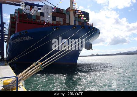 (180227) -- PIRAEUS PORT, Feb. 27, 2018 -- China s COSCO Shipping Taurus docks at Piraeus port, Greece, Feb. 26, 2018. Piraeus port, the largest harbor in Greece, entered a new era of handling 20,000 plus twenty-foot equivalent unit (TEU) vessels on Monday when China s COSCO Shipping Taurus giga container vessel, one of the biggest worldwide, docked here. The 400 m Taurus is the largest vessel to berth at Piraeus Container Terminal (PCT), opening a new chapter in the history of the port. ) (djj) GREECE-PIRAEUS PORT-CHINA-COSCO MariosxLolos PUBLICATIONxNOTxINxCHN Stock Photo