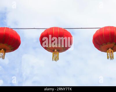 Red Chinese Lanterns Above Grant Street, Chinatown, San Francisco Stock Photo