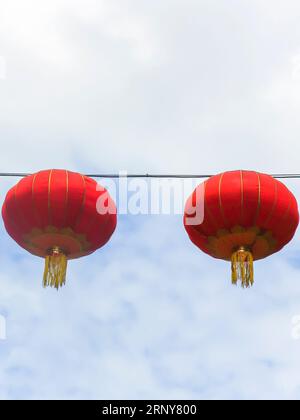 Red Chinese Lanterns Above Grant Street, Chinatown, San Francisco Stock Photo