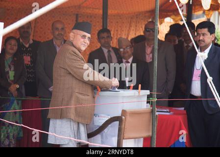 (180313) -- KATHMANDU, March 13, 2018 -- Nepal s Prime Minister KP Sharma Oli casts his vote to elect President in Kathmandu, Nepal, March 13, 2018. Bidya Devi Bhandari was re-elected as the president of Nepal for a second term through a parliament vote on Tuesday. ) (zjl) NEPAL-KATHMANDU-PRESIDENTIAL ELECTION SunilxSharma PUBLICATIONxNOTxINxCHN Stock Photo