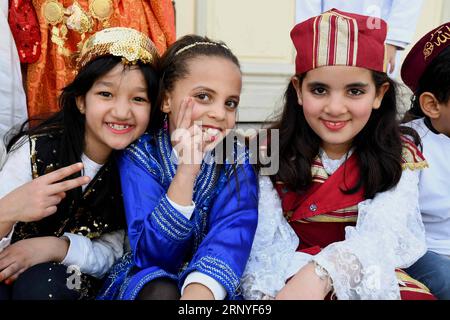 (180316) -- TUNIS, March 16, 2018 -- Tunisian kids celebrate National Day of Tunisa Traditional Dress in Tunis, capital of Tunisia on March 16, 2018. ) (swt) TUNISIA-TUNIS-CULTURE-TRADITIONAL DRESS AdelexEzzine PUBLICATIONxNOTxINxCHN Stock Photo