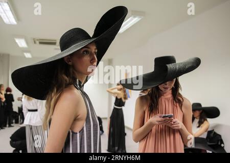 (180320) -- ATHENS, March 20, 2018 -- Models prepare for the catwalk at the backstage of Madwalk fashion and music show in Athens, capital of Greece, on March 19, 2018. ) GREECE-ATHENS-FASHION AND MUSIC SHOW-MADWALK LefterisxPartsalis PUBLICATIONxNOTxINxCHN Stock Photo
