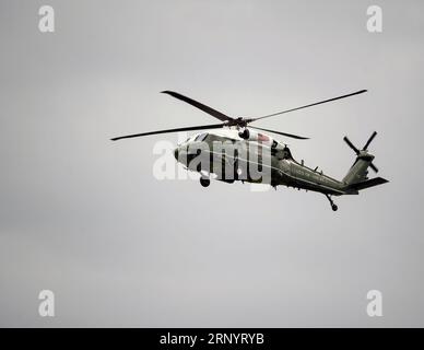 Gainesville, FL USA. 02 SEP 2023. Marine One Carrying U.S. President Joseph R. Biden Jr. at the Gainesville Regional Airport. Biden was in Florida to tour Live Oak, FL after Hurrican Idalia. Credit: Bill Ragan/Alamy Live News Stock Photo