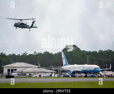 Gainesville, FL USA. 02 SEP 2023. Marine One Carrying U.S. President Joseph R. Biden Jr. at the Gainesville Regional Airport. Biden was in Florida to tour Live Oak, FL after Hurrican Idalia. Credit: Bill Ragan/Alamy Live News Stock Photo