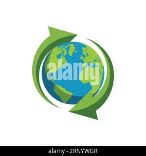 Global recycling logo vector, earth with recycling symbol. Stock Vector