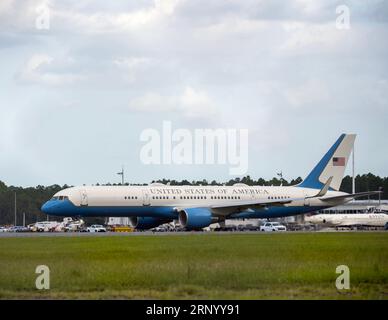 Gainesville, FL USA. 02 SEP 2023. Air Force One Carrying U.S. President Joseph R. Biden Jr. at the Gainesville Regional Airport. Biden was in Florida to tour Live Oak, FL after Hurrican Idalia. Credit: Bill Ragan/Alamy Live News Stock Photo