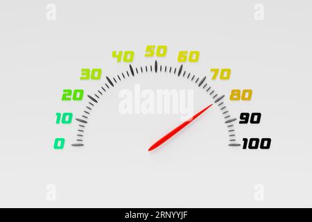 3d illustration of  measuring speed icon. Colorful speedometer icon, speedometer pointer points to red color Stock Photo