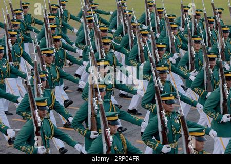 (180418) -- QUEZON CITY, April 18, 2018 -- The Armed Forces of the Philippines (AFP) soldiers march during the AFP s command turnover ceremony inside Camp Aguinaldo of Quezon City, the Philippines, April 18, 2018. Philippine President Rodrigo Duterte named Lt. Gen. Carlito Galvez as the new chief of the AFP on April 5 and the command turnover ceremony was held here on Wednesday. ) (zjl) PHILIPPINES-QUEZON CITY-AFP-COMMAND-TURNOVER RouellexUmali PUBLICATIONxNOTxINxCHN Stock Photo