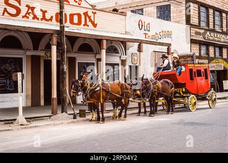 Stagecoach in front of a Saloon  Tombstone, Arizona, USA Stock Photo