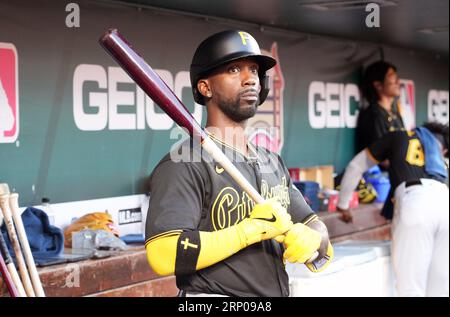 Pittsburgh Pirates' Andrew McCutchen stands in the dugout before a