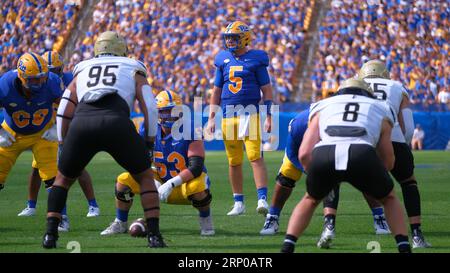 Pittsburgh, PA, USA. 2nd Sep, 2023. Phil Jurkovec #5 during the Pitt Panthers vs Wofford Terriers in Pittsburgh, PA. Jason Pohuski/CSM/Alamy Live News Stock Photo