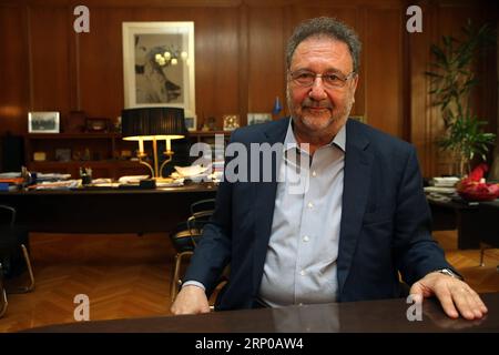 (180501) -- ATHENS, May 1, 2018 -- Photo taken on April 30, 2018 shows Greek Economy and Development Deputy Minister Stergios Pitsiorlas at his office in Athens, Greece. Greece sees great prospects and hope in the Belt and Road Initiative and claims a key role in cooperation between Europe and China, Greek Economy and Development Deputy Minister Stergios Pitsiorlas told Xinhua in an interview on Monday. ) The photo goes with article titled Interview: Greece sees prospects, hope in B&R Initiative: minister. GREECE-ATHENS-ECONOMY AND DEVELOPMENT DEPUTY MINISTER-INTERVIEW MariosxLolos PUBLICATION Stock Photo